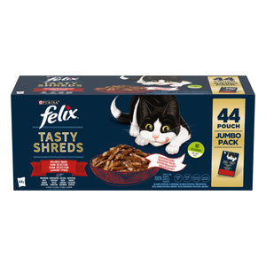 PURINA FELIX TASTY SHREDS Felix Seleção de Carnes Jumbo Pack (Vaca, Frango, Pato e Peru)